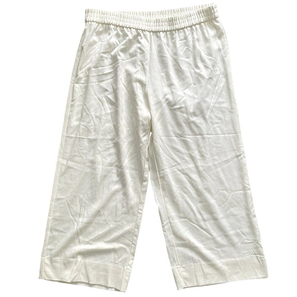 Drew Coastal Rayon Wide Leg Pant Women L Pull On Beach Off-White Minimal Nylon